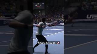 Gaël Monfils Insane return winner and dancing skills at the ultimatetennisshowdown1774 tennis [upl. by Wixted161]