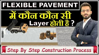 Flexible Pavement Construction Process  Road Construction process  By CivilGuruji [upl. by Drarrej]