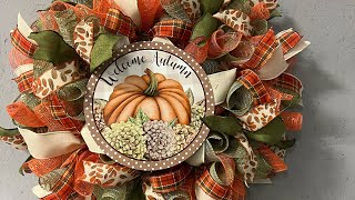 How to make a Fall double woodland ruffle deco mesh wreath Hard Working Mom How to [upl. by Onidranreb]