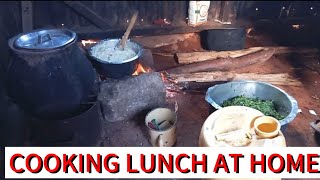 African Village Life cooking The Most Delicious Organic Rural Food For Lunch Green Weeds And Ugali [upl. by Ylak]