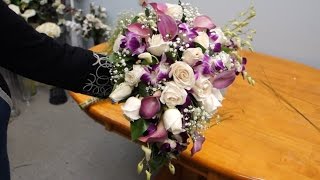 How to Make a Cascading Bridal Bouquet with Roses Orchids and Calla Lilies [upl. by Aidnyl150]