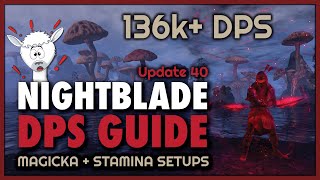 Nightblade DPS Guide  136k DPS Setups  Magicka amp Stamina Builds  Update 40 ESO [upl. by Inaej125]