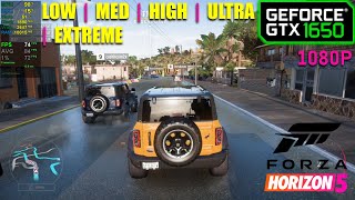 GTX 1650  Forza Horizon 5  1080p  Low Med High Ultra amp Extreme [upl. by Ayekal]