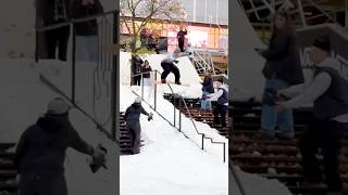 Snowboarder BREAKS board on a HUGE rail Dillon Henricksen snowboard fail snow [upl. by Etteniotna]