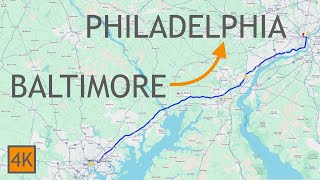 Baltimore Maryland to Philadelphia Pennsylvania Drive 4K  Road Rage  Fall Driving Road Trip [upl. by Annahoj]