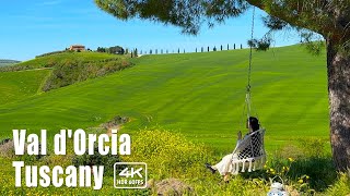 🇮🇹 Tuscany Walking tour in the pictureperfect landscapes in Val dOrcia Spring  ASMR [upl. by Adelind]