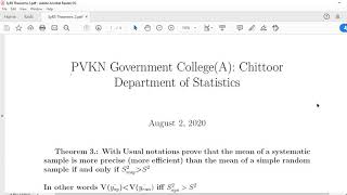 Comparison of Variances in StRS SyRS and SRSWOR [upl. by Arevle946]