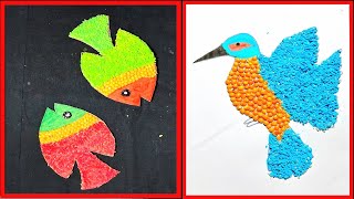 2 Attractive Pulses Craft Work Easy  Kolase Dari Biji Bijan  Grains Drawing  Crafts With Rice [upl. by Cozza]