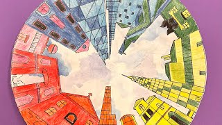 Worms eye view One Point Perspective Colorwheel Cityscape 1 [upl. by Siffre]