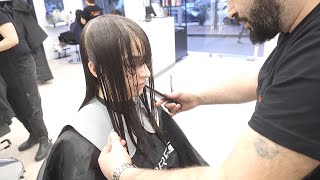 FACE FRAMING HAIRCUT  LONG ONE LENGTH HAIR WITH BANGS [upl. by Leveridge779]