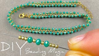 Simple Seed Bead Necklace Crystal Beads Jewelry Making  Beading Tutorials [upl. by Tanah]