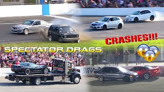 SPECTATOR DRAG CRASHES RISKING IT ALL FOR THE WIN [upl. by Zzaj]