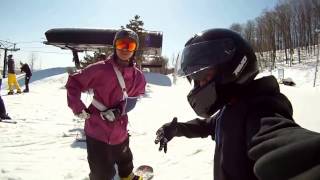 Snowboarding with a Motorcycle Helmet [upl. by Ogdon116]