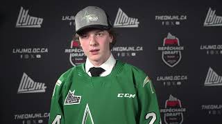 2024 QMJHL Draft  Benjamin CossetteAyotte after being drafted by the ValdOr Foreurs [upl. by Eihtak]