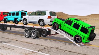 Flatbed Trailer new Toyota Cars Transportation with Truck  Pothole vs Car 167  BeamNGDrive [upl. by Immij]