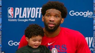 Joel Embiid impressed by James Hardens attacking Performance Postgame Interview [upl. by Brinna]