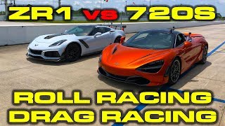 2019 755 HP Chevrolet Corvette ZR1 14 mile and Roll Racing vs 710 HP McLaren 720S [upl. by Dyraj]