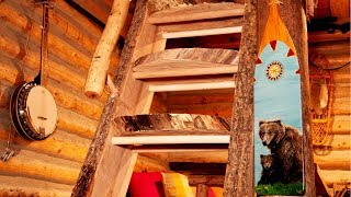 Live Edge Wood Staircase in a Rustic Log Cabin  Working Alone [upl. by Yatnahc]