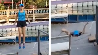 JumpRoping Woman Falls Through Dock shorts [upl. by Farrah]