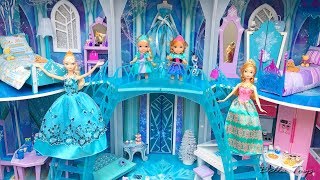 💙Elsa Anna Frozen Ice Castle💙Disney Princess Dollhouse Room decor Ice palace💙Barbie doll dresses [upl. by Nel]