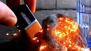 Survival Starting a Fire with Steel Wool amp 9V Battery [upl. by Nrehtac709]