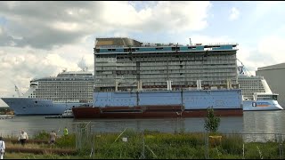 Anthem of the Seas Megablocks float out  move back into Meyer Werft Shipyard [upl. by Nozicka]