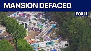 Hollywood Hills mansion completely covered with graffiti [upl. by Tippets981]