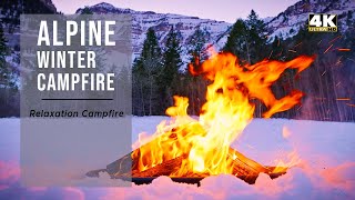 Alpine Snow Campfire 12 Hours Cozy Ambience for Better Relaxation 4K Virtual Fireplace Video [upl. by Greyso495]