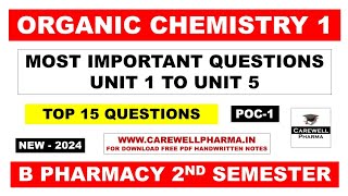 Pharmaceutical Organic Chemistry 2nd semester Important Questions  Poc 1  Carewell Pharma [upl. by Haelat]