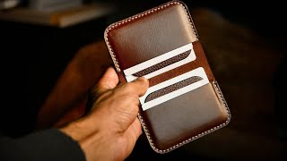 Minimalist Leather Wallet Making Simple Practical Handmade DIY [upl. by Ayouqat]