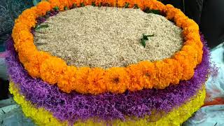 Making of Bathukamma బతుకమ్మ  Bathukamma Making  Bathukamma Flowers  Big Bathukamma [upl. by Sanfo813]