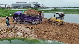 Construction With Sweet Song  Mini Bulldozer D20P Building Road In Lake Technology [upl. by Echo159]