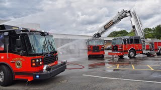 Double Wetdown East Rutherford Dual Sutphen Ladder Truck Wetdown 9724 [upl. by Neemsaj290]