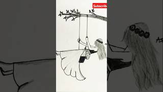 💫How to draw a girl swinging in a tree ll eyes drawing ll pencil sketchllytshorts shorts [upl. by Attelocin]