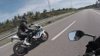 Suzuki GSXR 1000 K5 amp Bmw S1000rr racing on a highway  Full Speed [upl. by Aitnwahs898]