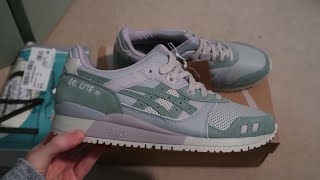 ASICS GELLYTE III OG LIGHT SAGESLATE GREY KODO PACK SNEAKER UNBOXING  NIKE TEE [upl. by Dorraj]