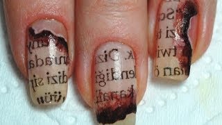 How to Burned Newspaper nail art  Маникюр Газетный принт на ногтях [upl. by Clifton]