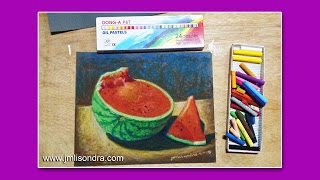 StillLife with Watermelon oil pastel on sand paper painting by JM Lisondra [upl. by Carmel]