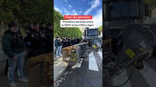 Manifestation dagriculteurs français sur Agen 🇨🇵🧑‍🌾 tension avec CRS france police agriculteur [upl. by Ettolrahc380]