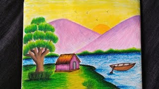 Easy Oil pastel Landscape drawing with Mountain [upl. by Yelrebma]