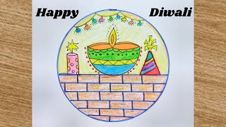 Diwali Drawing  Diwali Poster Drawing  Happy Diwali Drawing  How to Draw Happy Diwali [upl. by Gastineau]