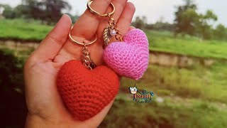 Crochet Heart Keychain  Crochet Heart Pattern  Crochet Keychains  Easy tutorial for beginners [upl. by Teahan]