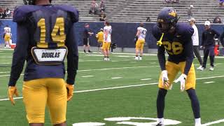 BlueGoldNewscom WVU Football Spring Practice Cornerback Drill 033019 [upl. by Annauqahs705]