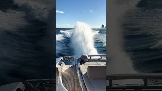 Massive Rooster Tail Wake on Pershing 6X Luxury in Miami yacht boat engines [upl. by Narbig387]