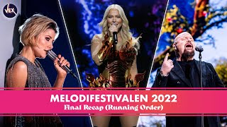 Melodifestivalen 2022  Final Recap ᴴᴰ Running Order [upl. by Jacenta]