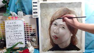 Oil painting portrait day 5 op13535 LIVE quotContemporary artquot [upl. by Maxy574]