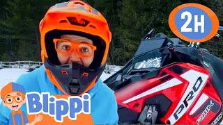 Blippis Red Snowmobile is SUPER FAST  2 HOURS OF BLIPPI CHRISTMAS VIDEOS [upl. by Atillertse188]