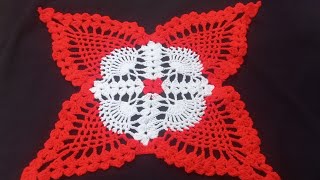 🌹Red white Thalposhwoolen Rumal designcrosia thalposh designcrochet table cloth colourfulwoolen [upl. by Eneladgam]