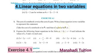 9th class mathsChapter 4🤷‍♀️Linear Equations in two Variables💁‍♂️ Exercise 41With notes [upl. by Trill840]