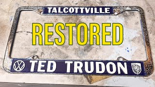 Vintage VW Plate Frame Restoration  Ted Trudon Volkswagen [upl. by Oiratnom]